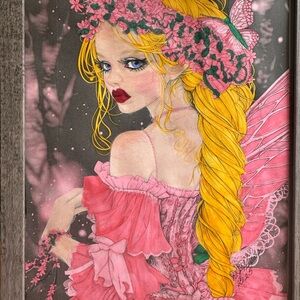 Pink and Yellow Fairy Art.  Kate is looking for a new home.